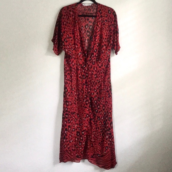Zara Red Animal Print Flowy Cover Up - Picture 4 of 8